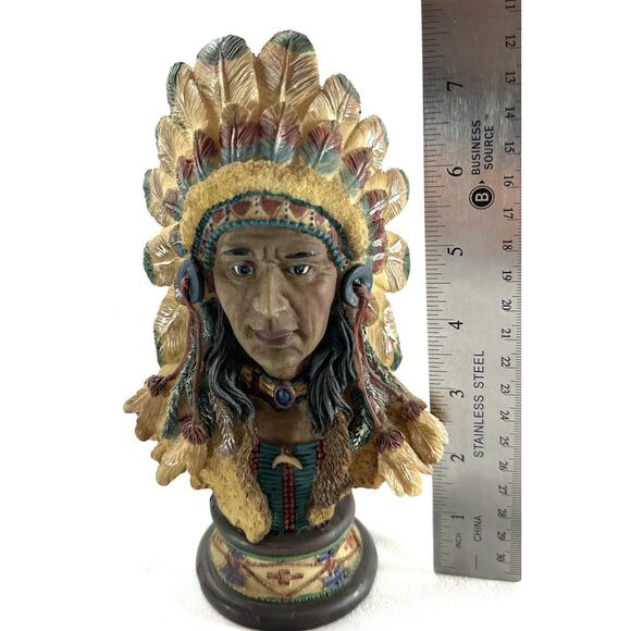 Native American Warrior And Woman Small Bust Statues Resin Apprx 7” - Picture 2 of 10